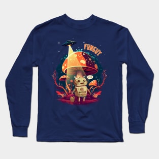 Funguy Little Robot Collecting Mushrooms Long Sleeve T-Shirt